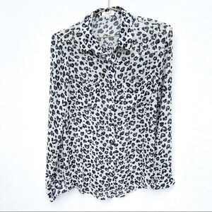 Umgee Black White Leopard Long Sleeve Button Up